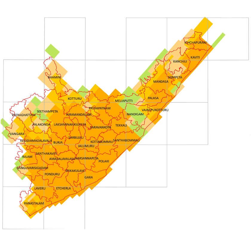 Storm surge inundation map for cyclone with wind speed 