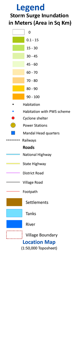 Storm surge inundation map for cyclone with wind speed