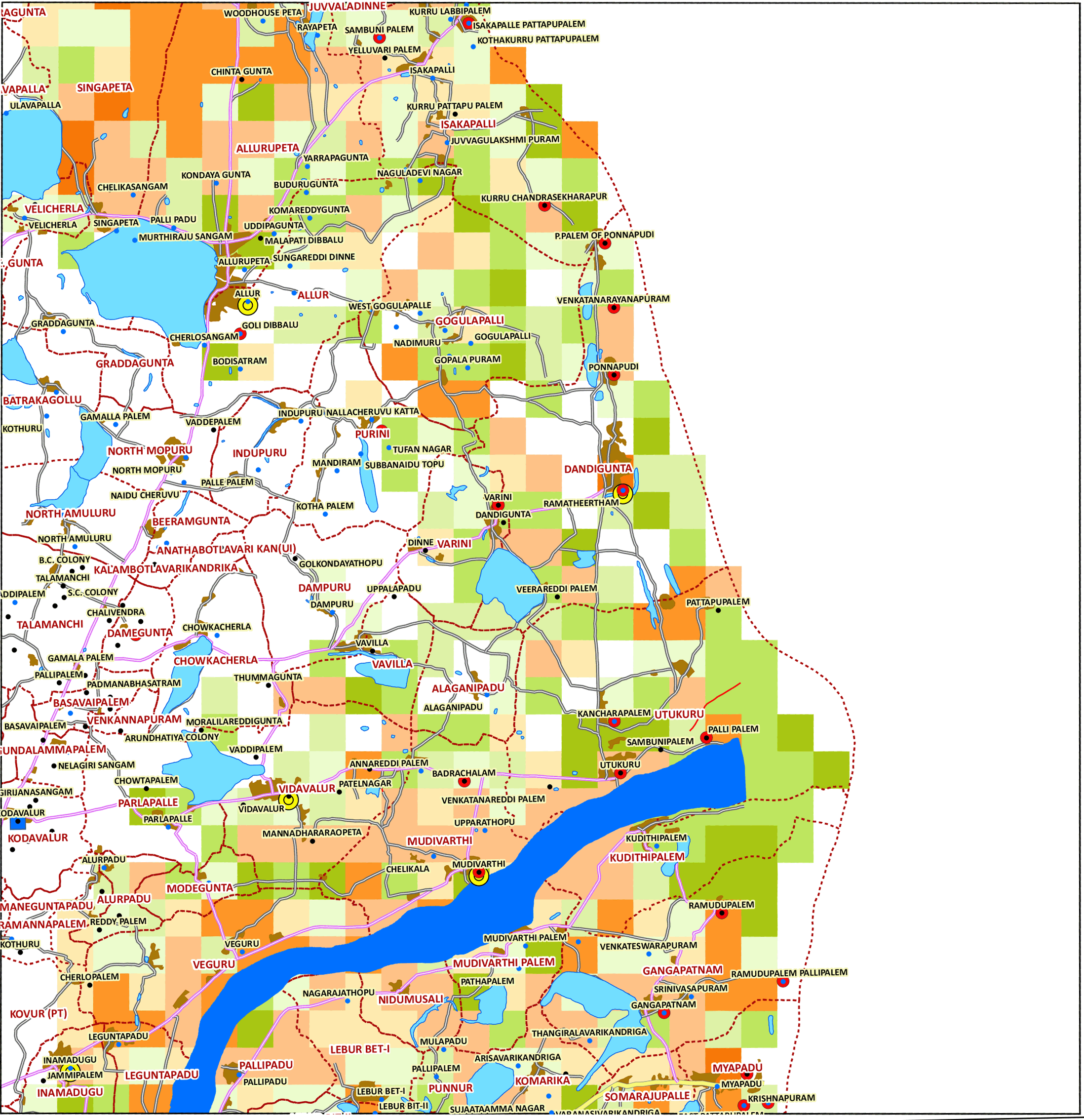 Storm surge inundation map for cyclone with wind speed 